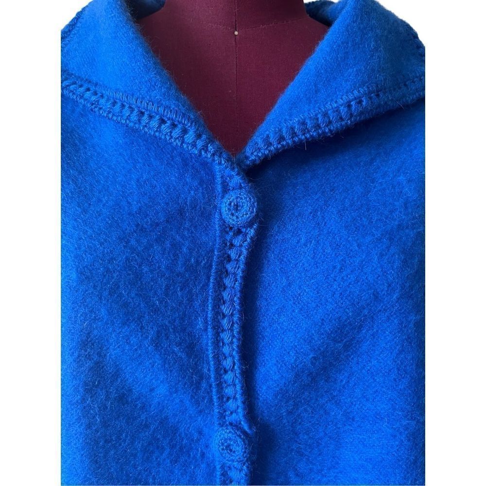 Alpaca Connection Poncho Fringes Blue button Front Alpaca Blend - Picture 7 of 7